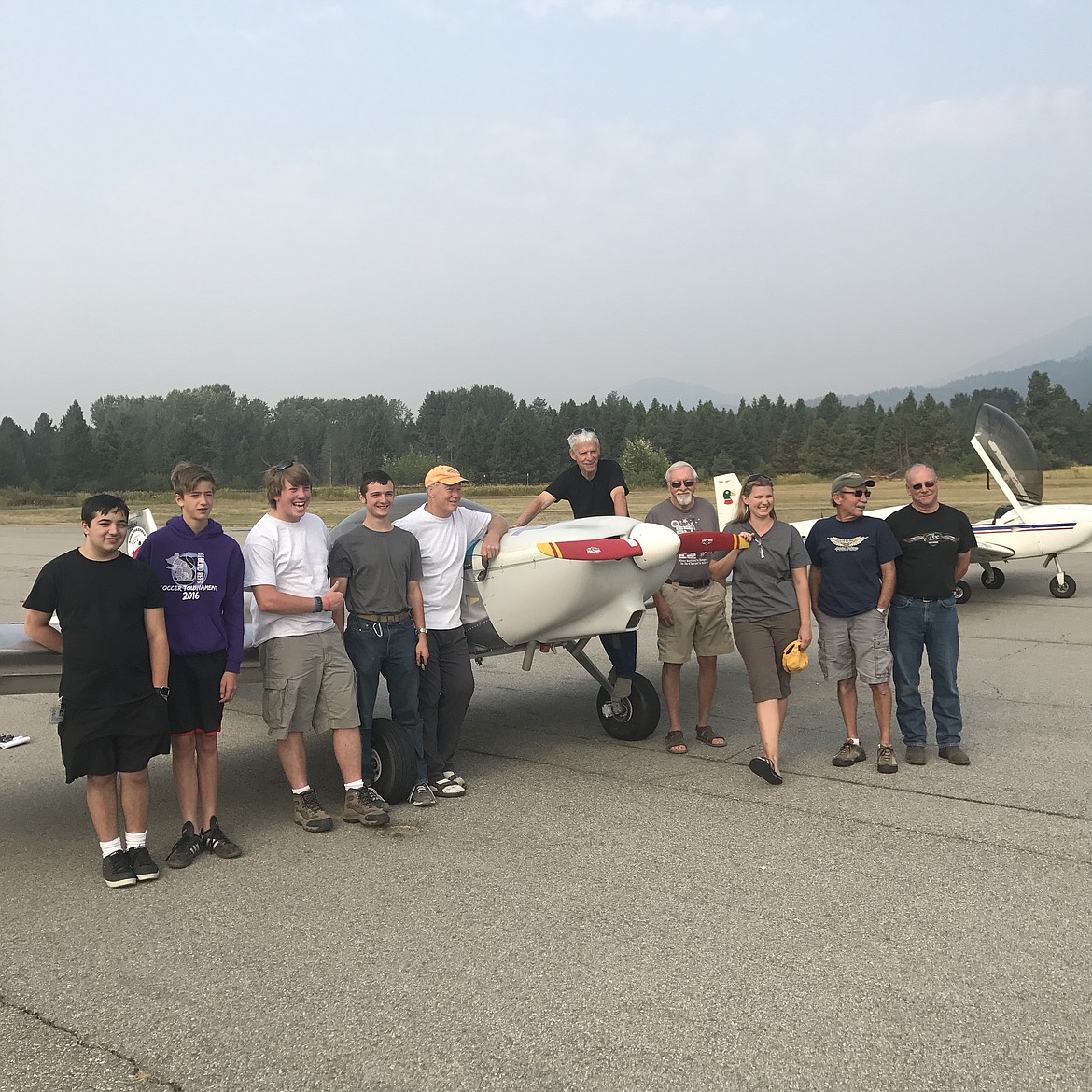 (Courtesy photo)
The flight line team for the first flight of N616SH, a Zenith Zodiac CH610XL built by local students in the North Idaho High School Aerospace Program.