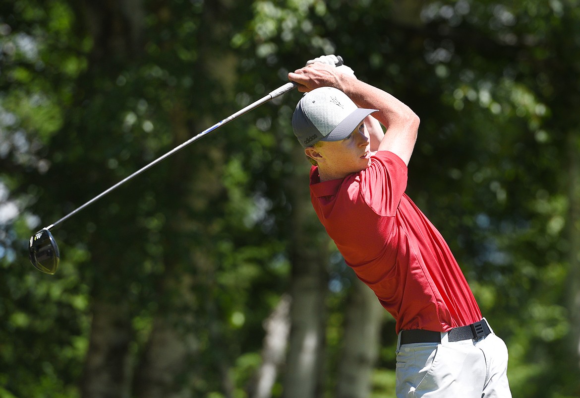 Libby&#146;s Ryggs Johnston drives the ball on the 16th hole of the Whitefish Lake Golf Club&#146;s North Course during the 4th of July Tournament. Johnston, a junior for the Loggers, set records in winning the Class B state titles his last two seasons and moves up to Class A this fall. (Aaric Bryan/Daily Inter Lake)