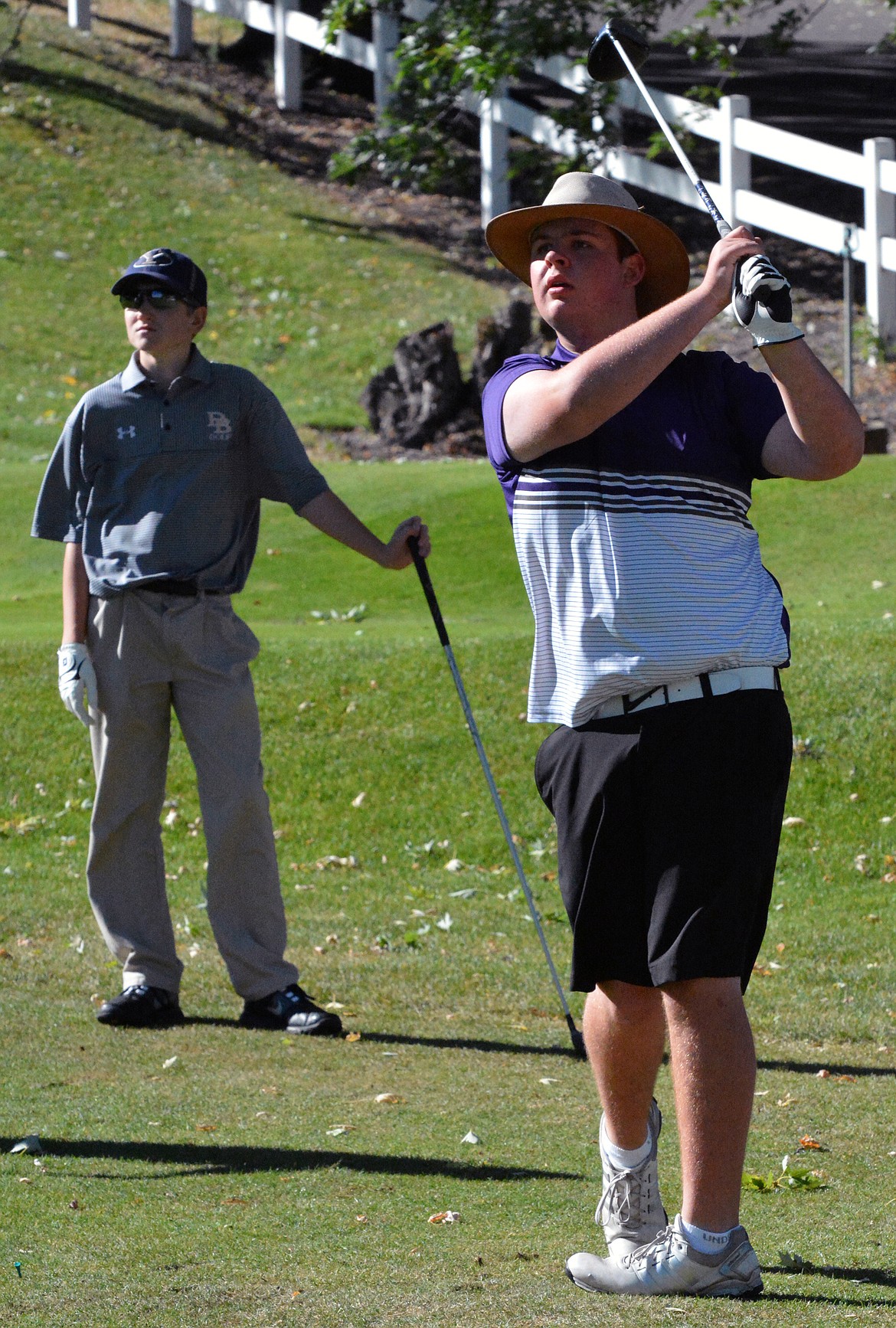Polson golfer Carson McDaniel drives a ball during a golf tournament last season at Polson Bay Golf Course. McDaniel looks to be the top golfer for a Pirates team that finished third overall at last seasons Class A state golf tournament. (Jason Blasco/Lake County Leader, File)