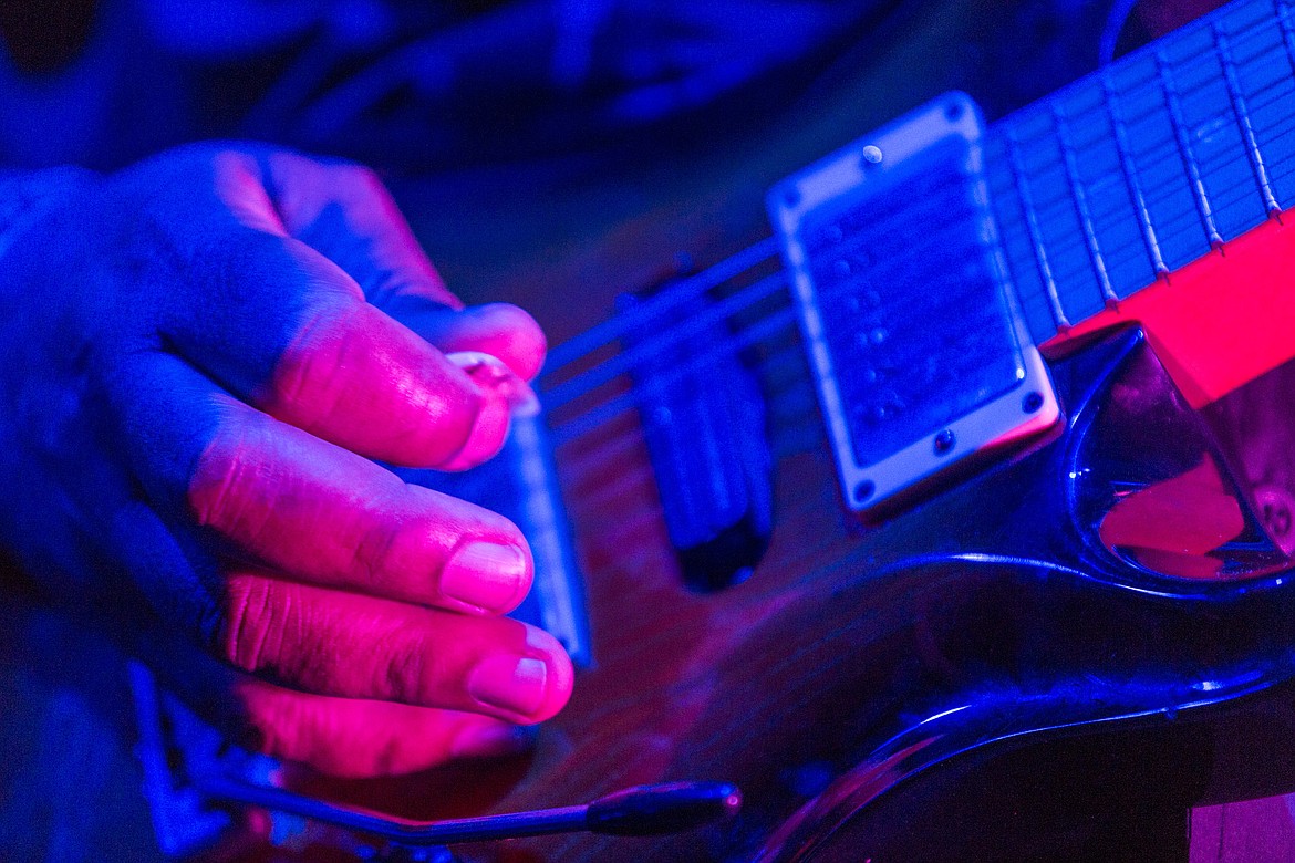 Zac Harmon plays guitar  at the Riverfront Blues Festival in Libby on Friday, Aug. 11, 2017. (John Blodgett/The Western News)