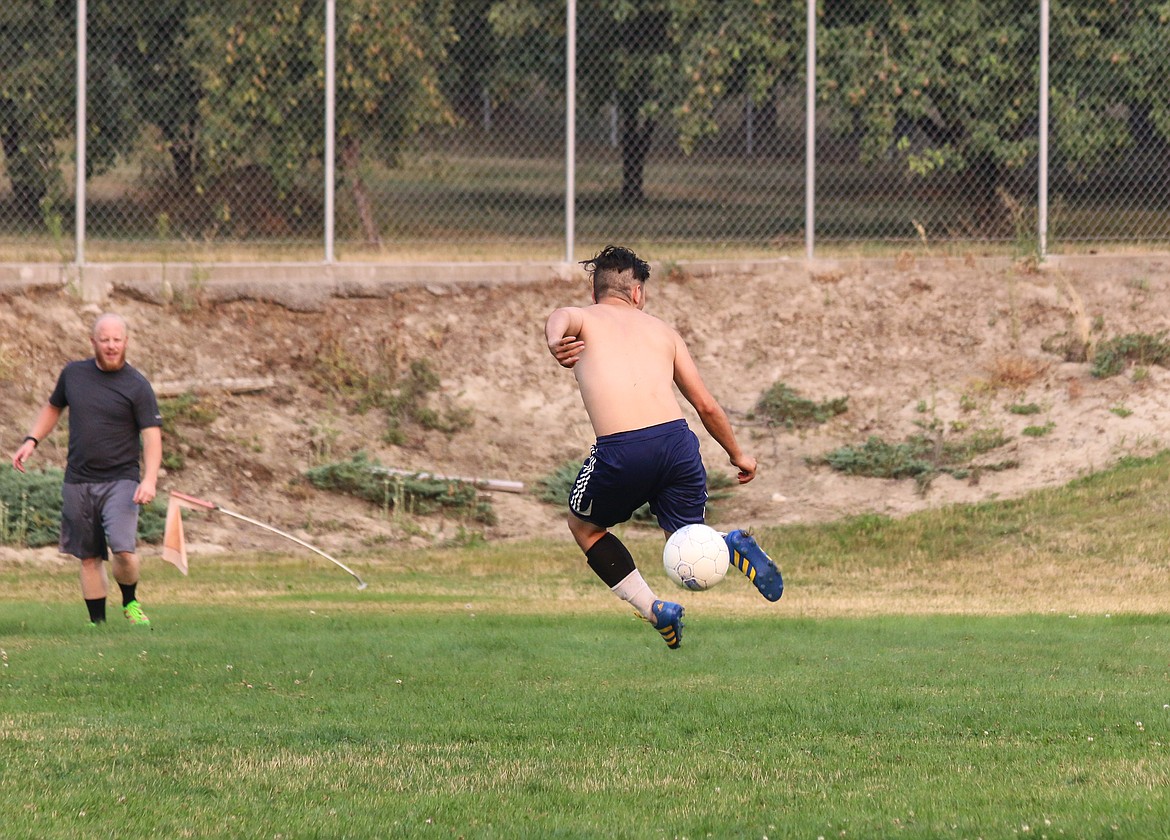 Kyler Robles works on trapping/ controlling the ball during practice.