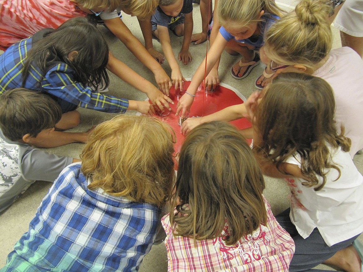 Children get ready to release their bugs during the Bug Race organized by the North Lake County Public Library District on Thursday, Aug. 10. (PHOTO PROVIDED COURTESY OF THE NORTH LAKE COUNTY PUBLIC LIBRARY DISTRICT)