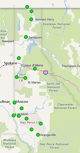 Images courtesy of IDEQ/
IDEQ's Real-Time Air Monitoring map shows healthy air ratings across North Idaho.