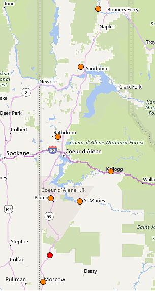 Image courtesy of Idaho DEQ/A snapshot of air quality in North Idaho. Color rating meanings can be seen in the following photo.
