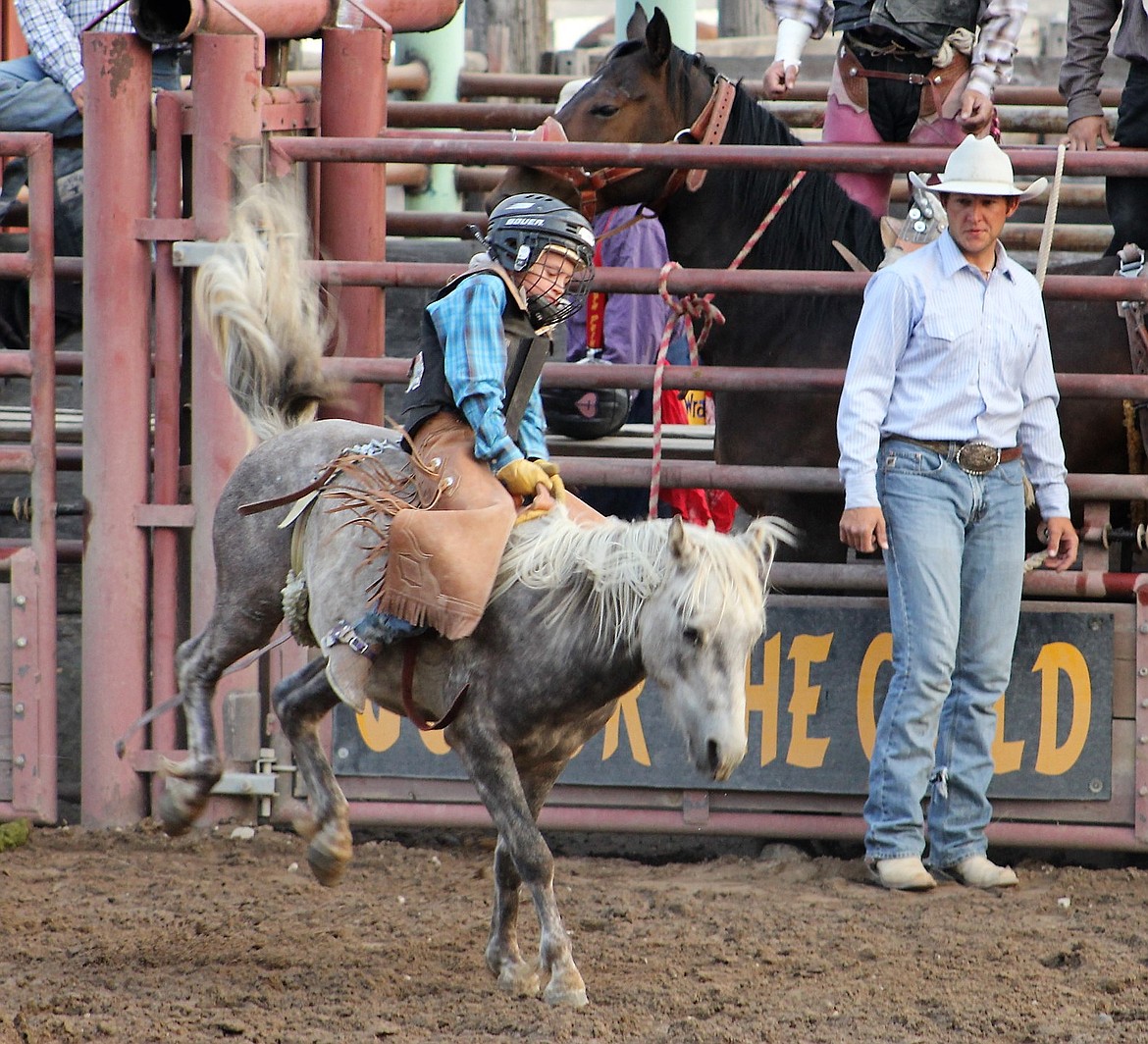 A little buckaroo took to the arena at the start of the Superior Lions Club Rodeo at the Mineral County Fair. (Kathleen Woodford/Mineral Independent).