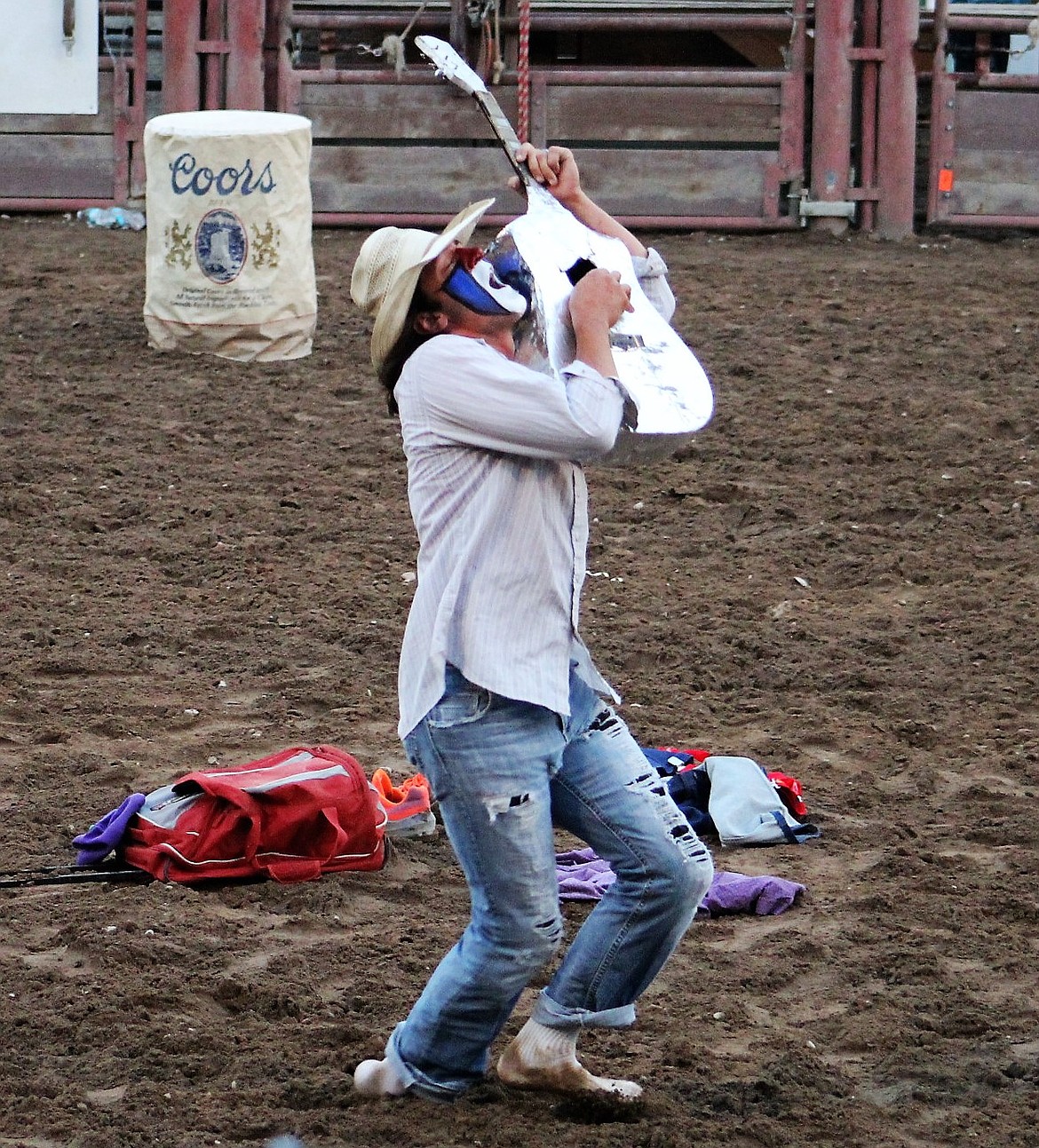 Rodeo clown, Danger Dave entertained the rodeo crowd with an energetic two-hour show. (Kathleen Woodford/Mineral Independent).