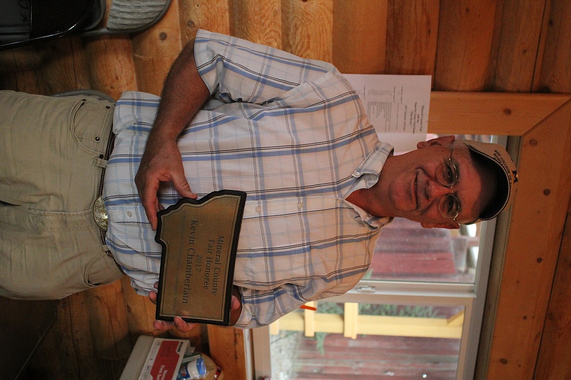 Retired MSU Extension Agent, Kevin Chamberlain received an award for his 28 years of service during the Saturday rodeo on Aug. 5. (Kathleen Woodford/Mineral Independent).