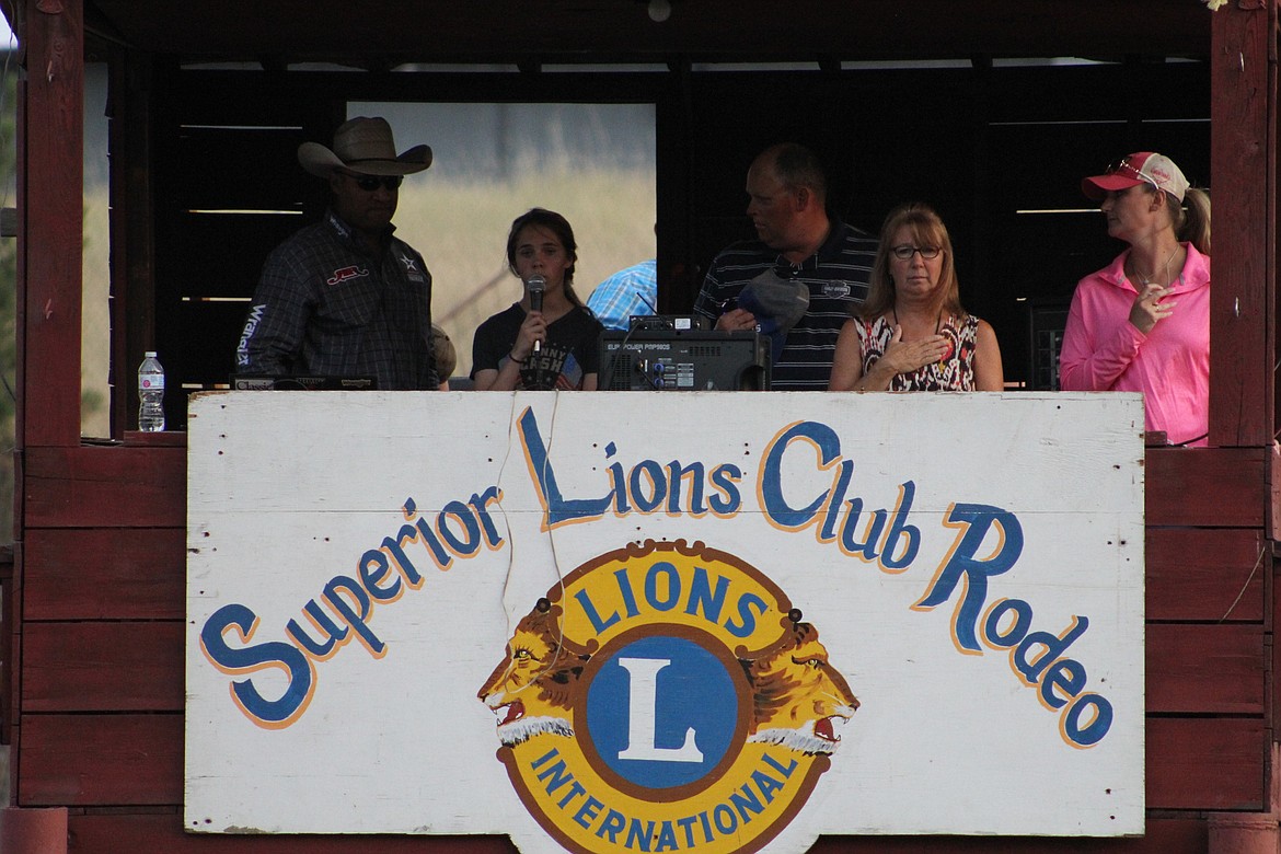 Superior student, Payton Milender, started the Saturday night rodeo action by singing the Star Spangled Banner. (Kathleen Woodford/Mineral Independent).