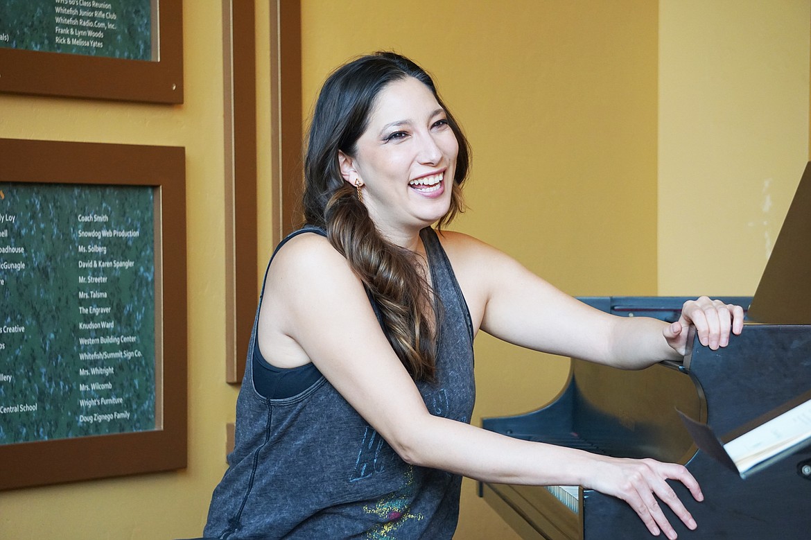 Tanya Gabrielian talks with Camp Amadeus students during a Musical Journey talk Aug. 9.