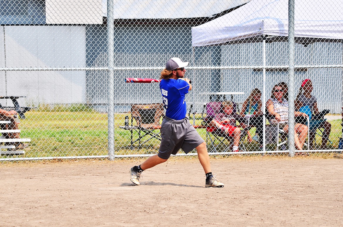 Karsen Krebs makes a great hit for the Studds team. Photo Credit Erin Jusseaume Clark Fork Valley Press