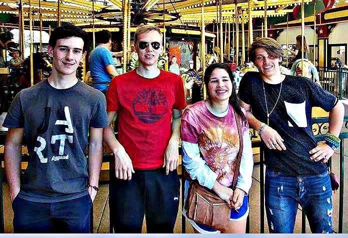 From left to right, Carlos Cubria (Spain), Pietu Nissi, Marija Abadzic (Germany) and Nicola Righetto. Both Cubria and Abadzic were hosted by Al and Aimee Doresett and attended Glacier High School. (Photo courtesy of Nancy Winebrenner)