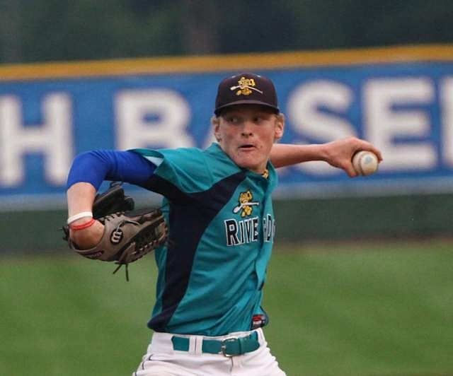 Rodney Harwood/Columbia Basin Herald - Columbia Basin left-hander Quincy Vasser gave up just three runs on seven hits to help the River Dogs to a 6-3 win over Cape Cod, Mass., Monday night at the Senior Babe Ruth World Series at Johnson-O'Brien Stadium.