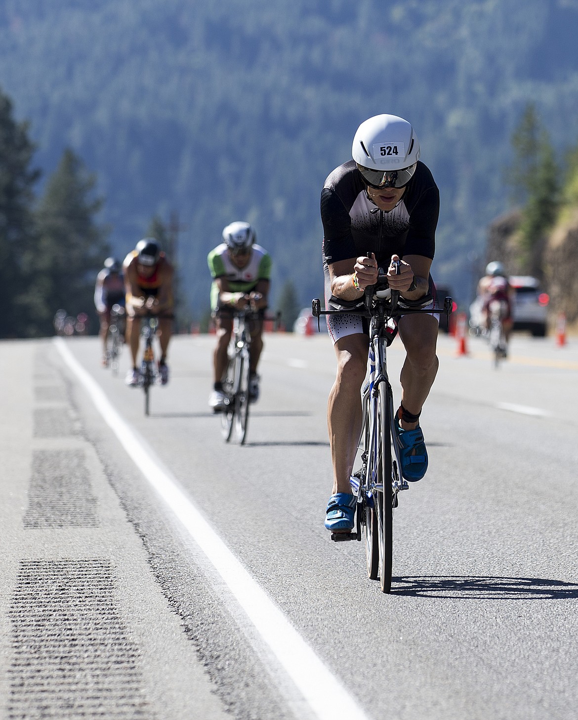 LOREN BENOIT/Press

Ironman Coeur d&#146;Alene athlete Matthew Handwerk, of Great Falls, Mont. makes the climb up Mica Grade.