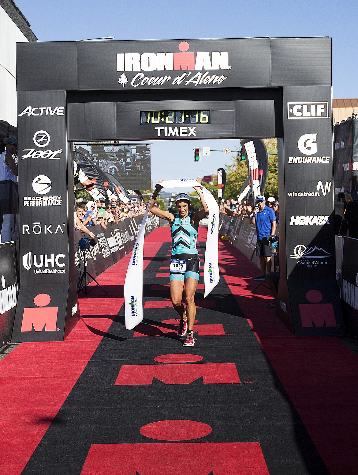 LOREN BENOIT/PressFirst place womens finisher Hayley Cooper-Scott, of Spokane, Wash. crosses the finish line with a time of 10 hours, 19 minutes and six seconds.