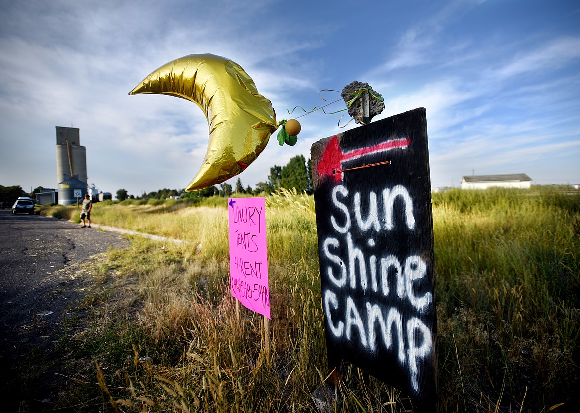 On Sunday evening, the night before the Great American Eclipse, signs for places to park and camp were still up waiting for more visitors to arrive in Roberts, Idaho.(Brenda Ahearn/Daily Inter Lake)