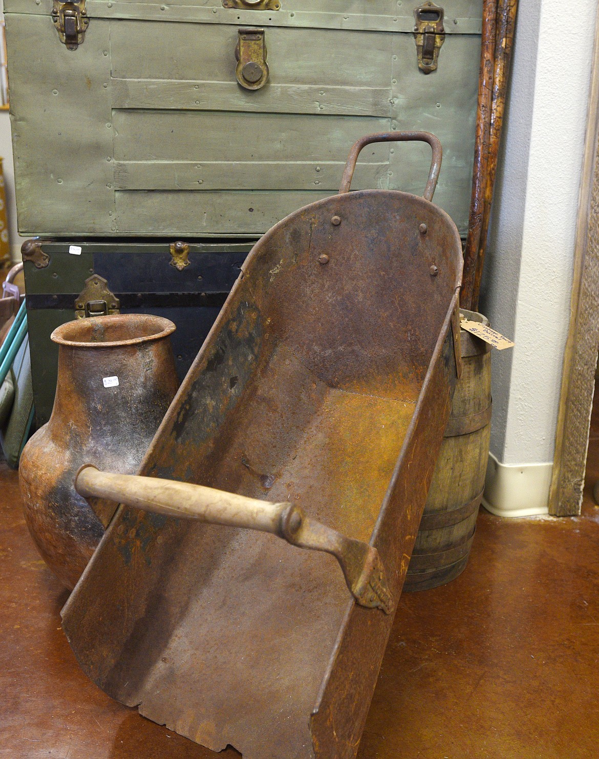 A grain shovel from the landmark Blasdel barn is for sale at Grandpas Barn. (Aaric Bryan/Daily Inter Lake)