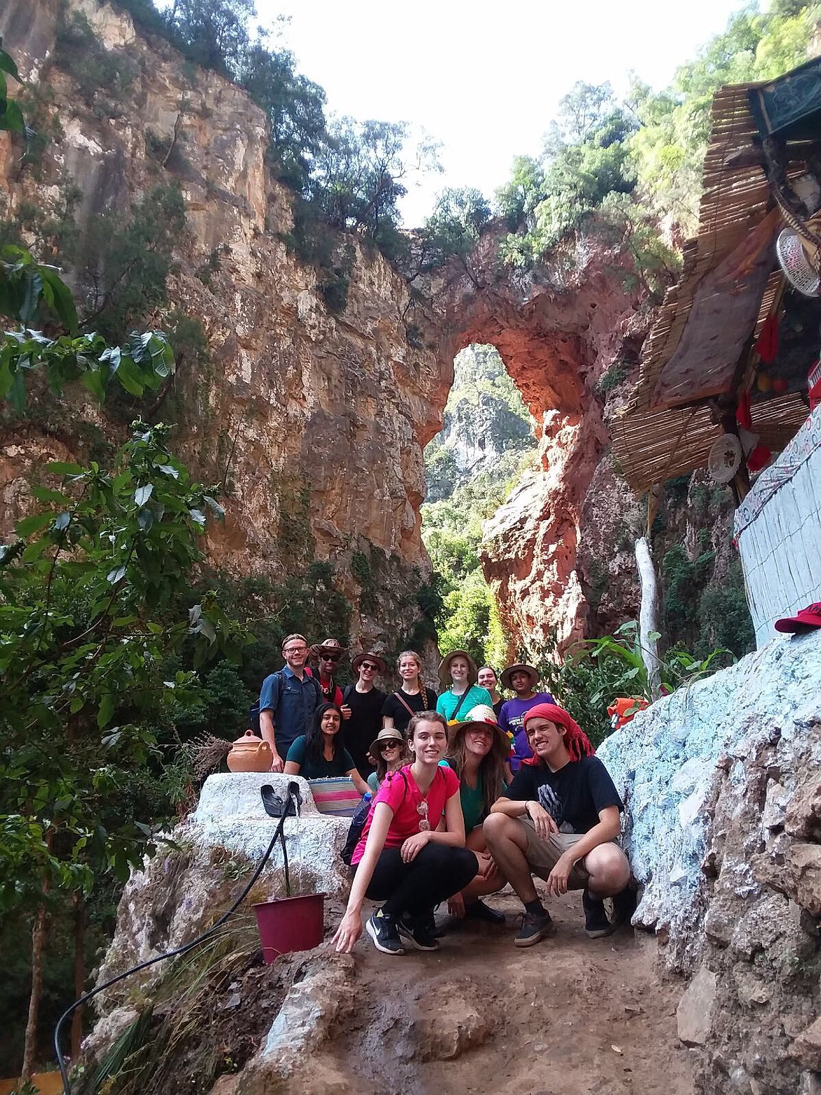 Makkie Haller with her American classmates at God&#146;s Bridge in the Rif Mountains of northern Morocco.