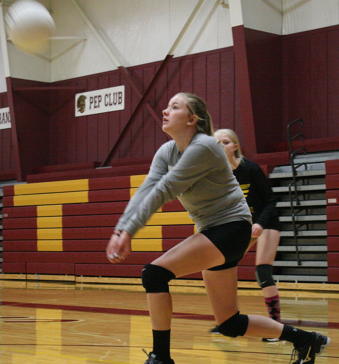 Troy High Schooler Katelynn Tallmadge goes for the ball during a drill at the first volleyball practise of the saeson on Aug. 11. (Elka Wood/The Western News)