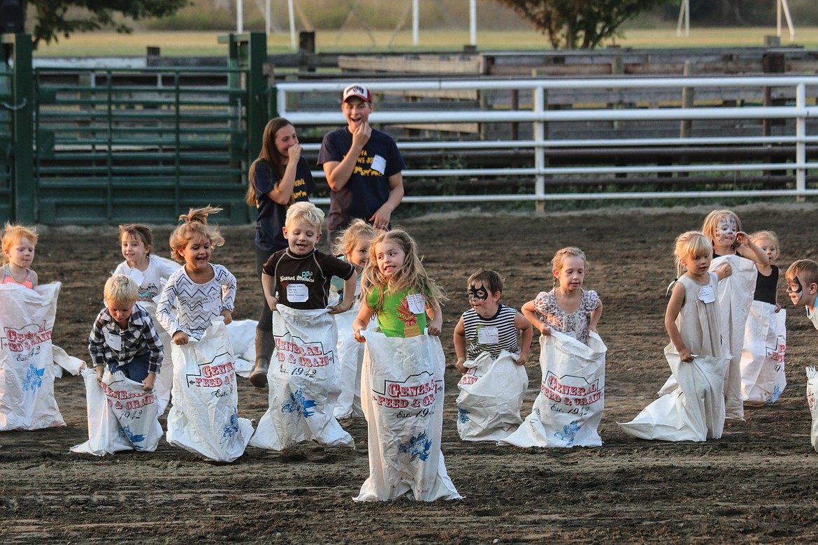 And they&#146;re off! The 3-5 year olds in the Gunny Sack Race.