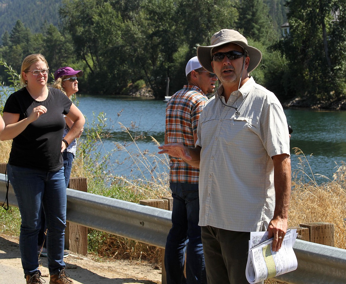 Photo by JOSH MCDONALD
EPA project manager Ed Moreen discusses the importance of cleaning up the river banks along the Coeur d'Alene River at a stop near Bull Run Bridge.