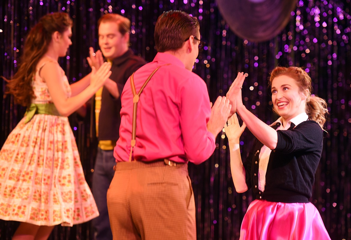 Kelly Kapur and the cast of The Hits rehearsing on Tuesday, August 29, at the Bigfork Summer Playhouse.(Brenda Ahearn/Daily Inter Lake)