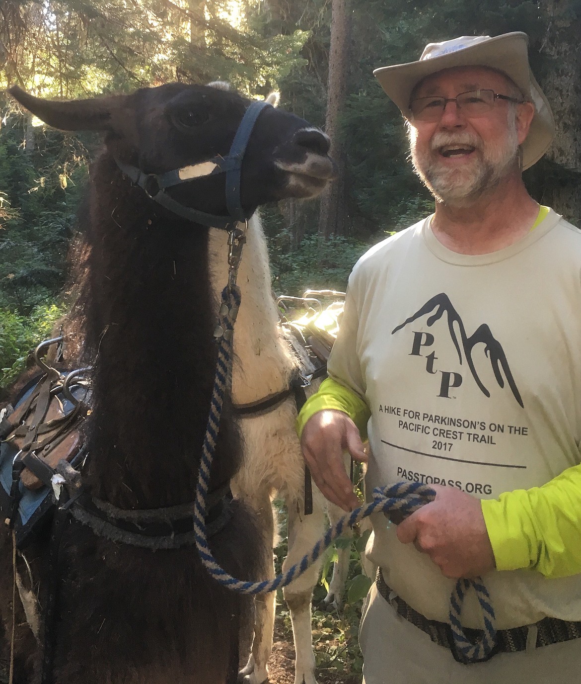 (Courtesy photo)
A.C. Woolnough with one of the pack llamas during a recent 58-mile hike along the Pacific Crest Trail with the Pass to Pass for Parkinson's team.