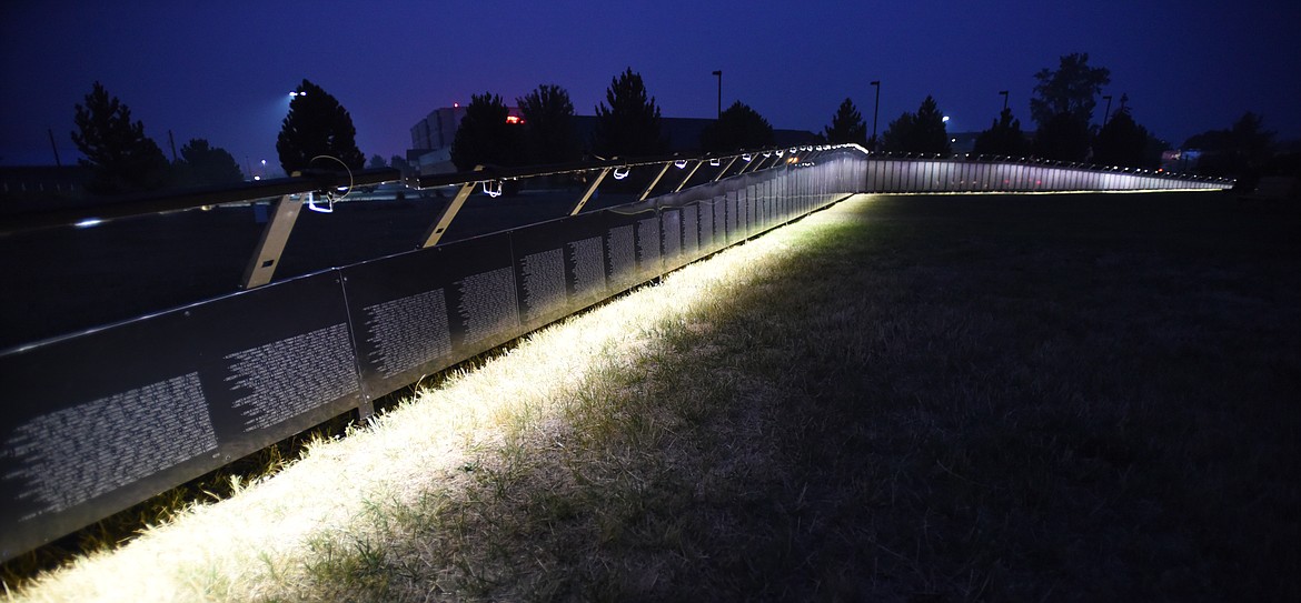 View of The Wall that Heals the first night it was set up on Wednesday evening, September 6, in Kalispell.(Brenda Ahearn/Daily Inter Lake)