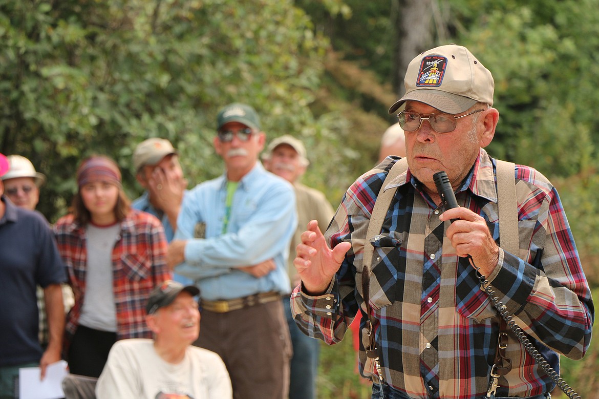 CAROLINE LOBSINGER/Hagadone News Network
Jim Wood describes his experiences as a Cat operator while helping out at the Sundance Fire in August and September of 1967. The fire was so loud in the Hellroaring Creek area that it sounded like 100 jets overhead, he said.