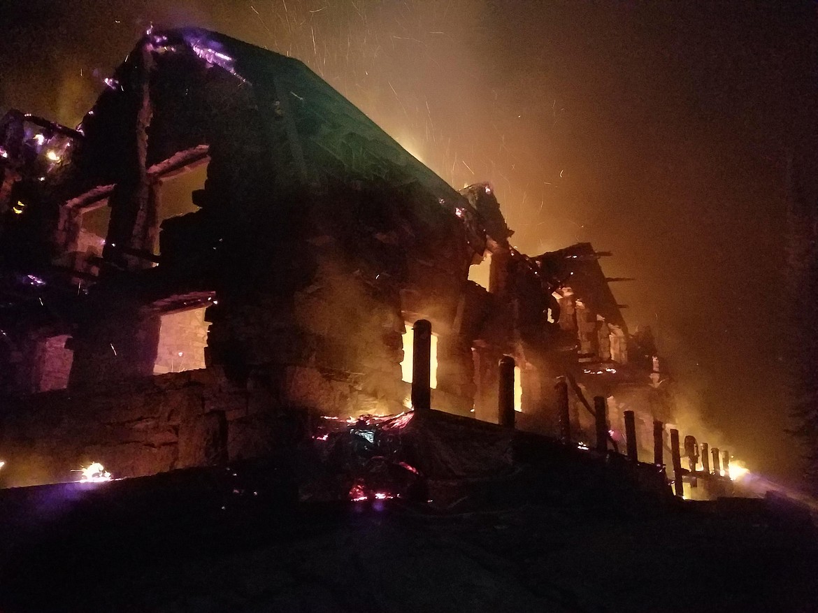 The Sperry Chalet engulfed in flames on Aug. 31. (Photo courtesy of Glacier National Park)