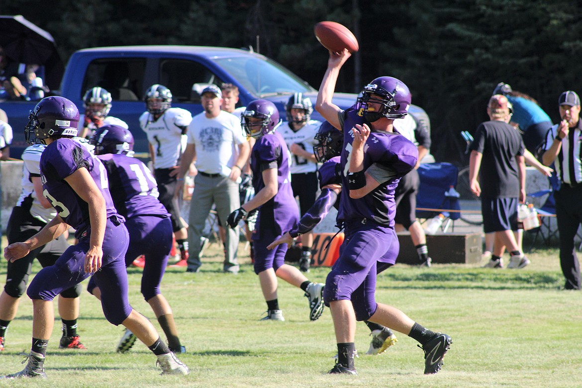 Photo by Chanse Watson
Mullan quarterback Gryphon Todd airs one out against Deary.