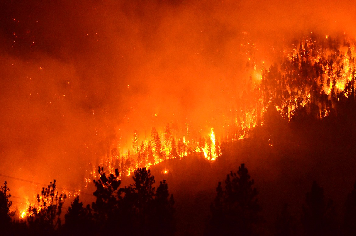 Sheep Gap Fire Saturday night 11:35pm from HWY200 MM66 (Erin Jusseaume/Clark Fork Valley Press)