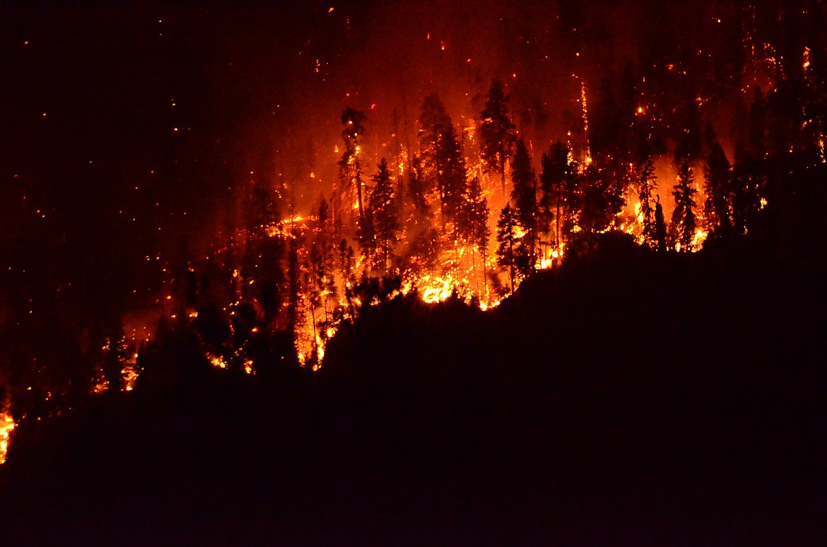 Sheep Gap Fire Saturday night 11:40pm from HWY200 MM66 (Erin Jusseaume/Clark Fork Valley Press)
