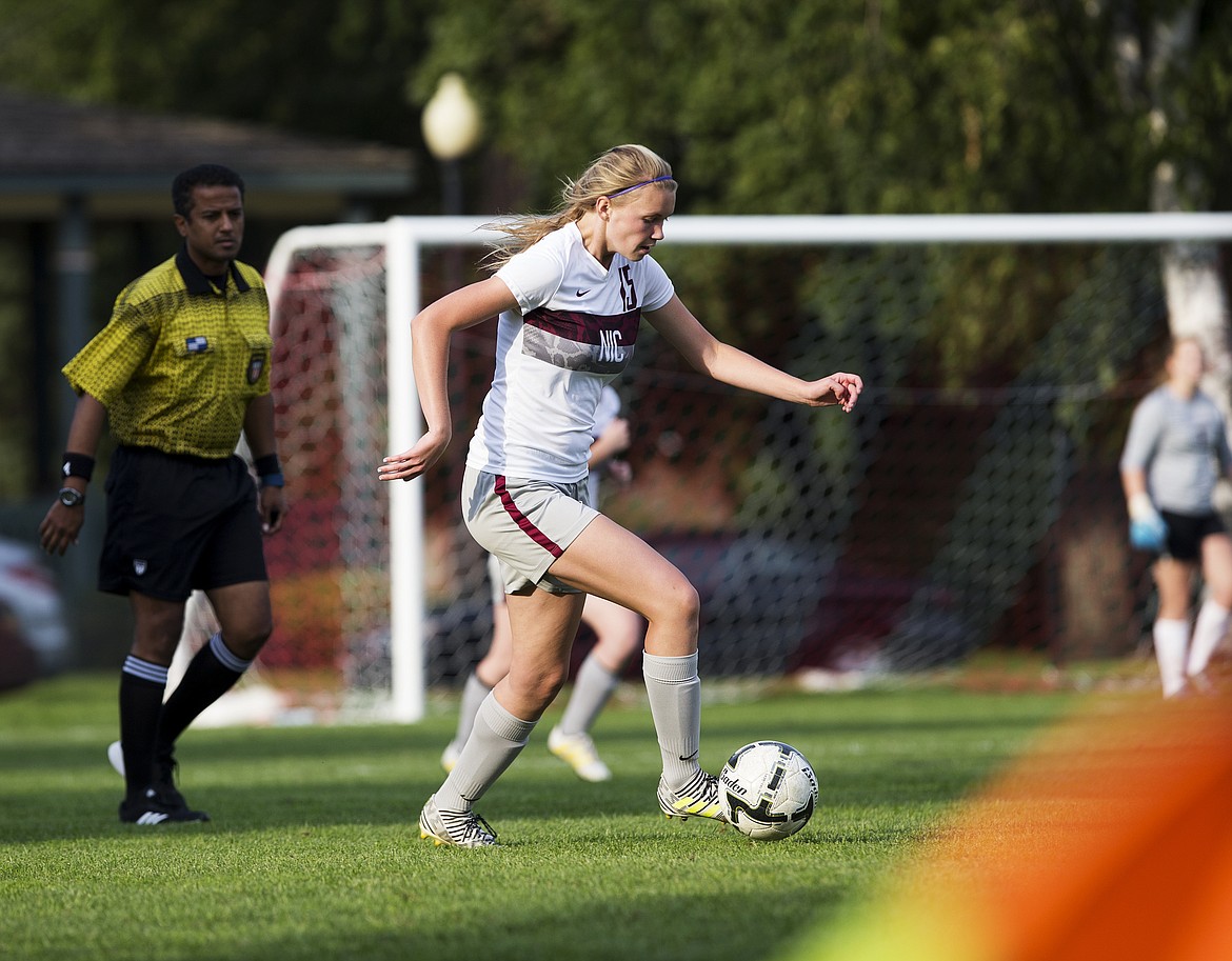 LOREN BENOIT/PressNorth Idaho College forward Brooklyn Rankin dribbles the ball to midfield in a match against Yakima Valley College Wednesday evening at NIC. NIC won 1-0.