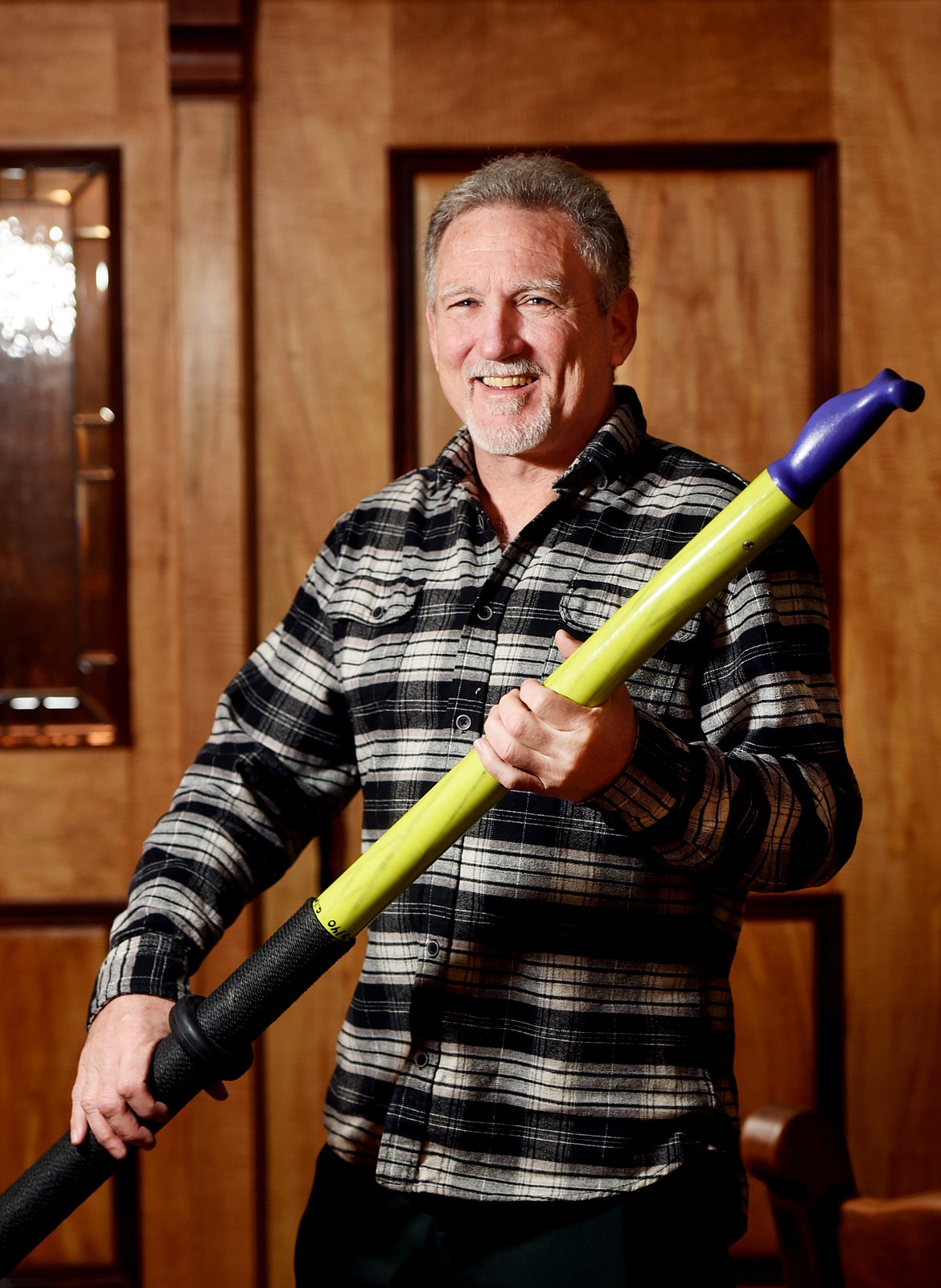 Jeff Gilman in his studio on Friday outside of Whitefish on Twin Bridges Road. The ergonomic oar grips Gilman has designed will be the feature of a Kickstarter campaign beginning on Tuesday. (Brenda Ahearn/Daily Inter Lake)