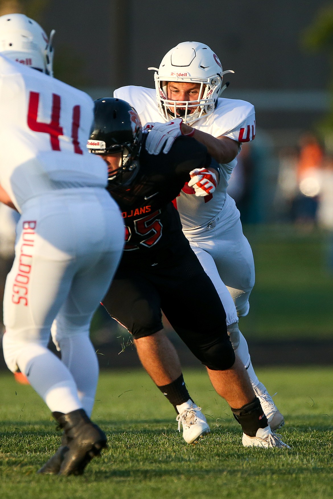 (Photo by JASON DUCHOW PHOTOGRAPHY)
Junior linebacker Payton Cox was part of a strong defensive effort by the Bulldogs to earn their first win of the season. His strip-sack and return for touchdown was a key play in the game.