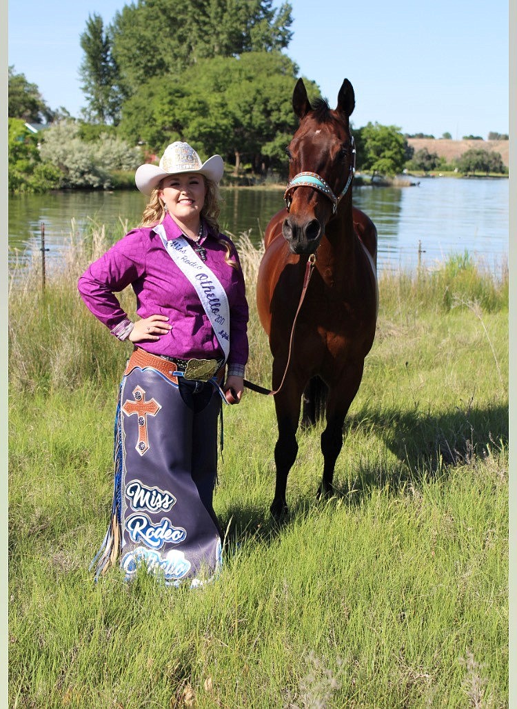 Char Hedrick/courtesy photo
Othello Rodeo Queen Mykiah Hollenbeck and her faithful companion Cowboy.