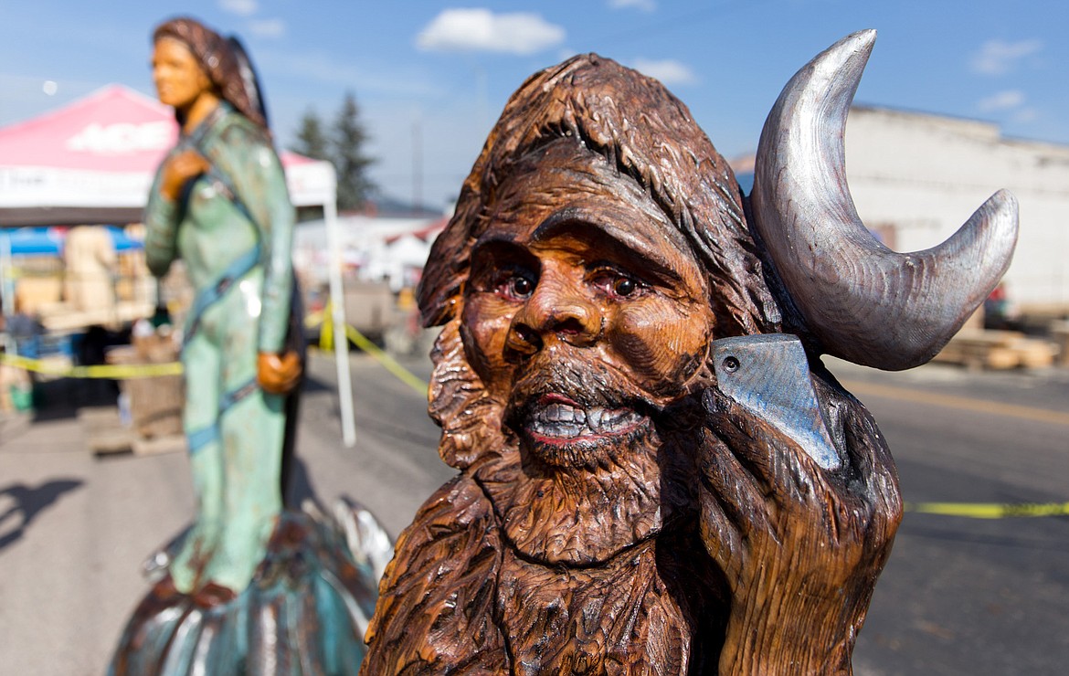 Sasquatch takes a selfie in this carving by Pat McVay.