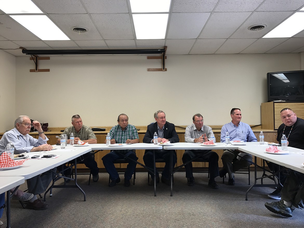 Courtesy photo
Senator Mike Crapo took time from his busy schedule to meet with the Kootenai Valley Resource Initiative Board for lunch on Aug. 29. Discussions included:  How is collaboration going for KVRI &#151; are we making gains toward Forest Restoration; will there be continued funding for Forest Restoration work; is there potential for a budget fix to fund the Forest Service to fight wildfires without exhausting their budget for other work; what&#146;s happening with funding for Secure Rural Schools ... which provides money to the County for Roads; and sharing the huge success of Burbot Recovery ... looking down the road to fishing for them again someday.