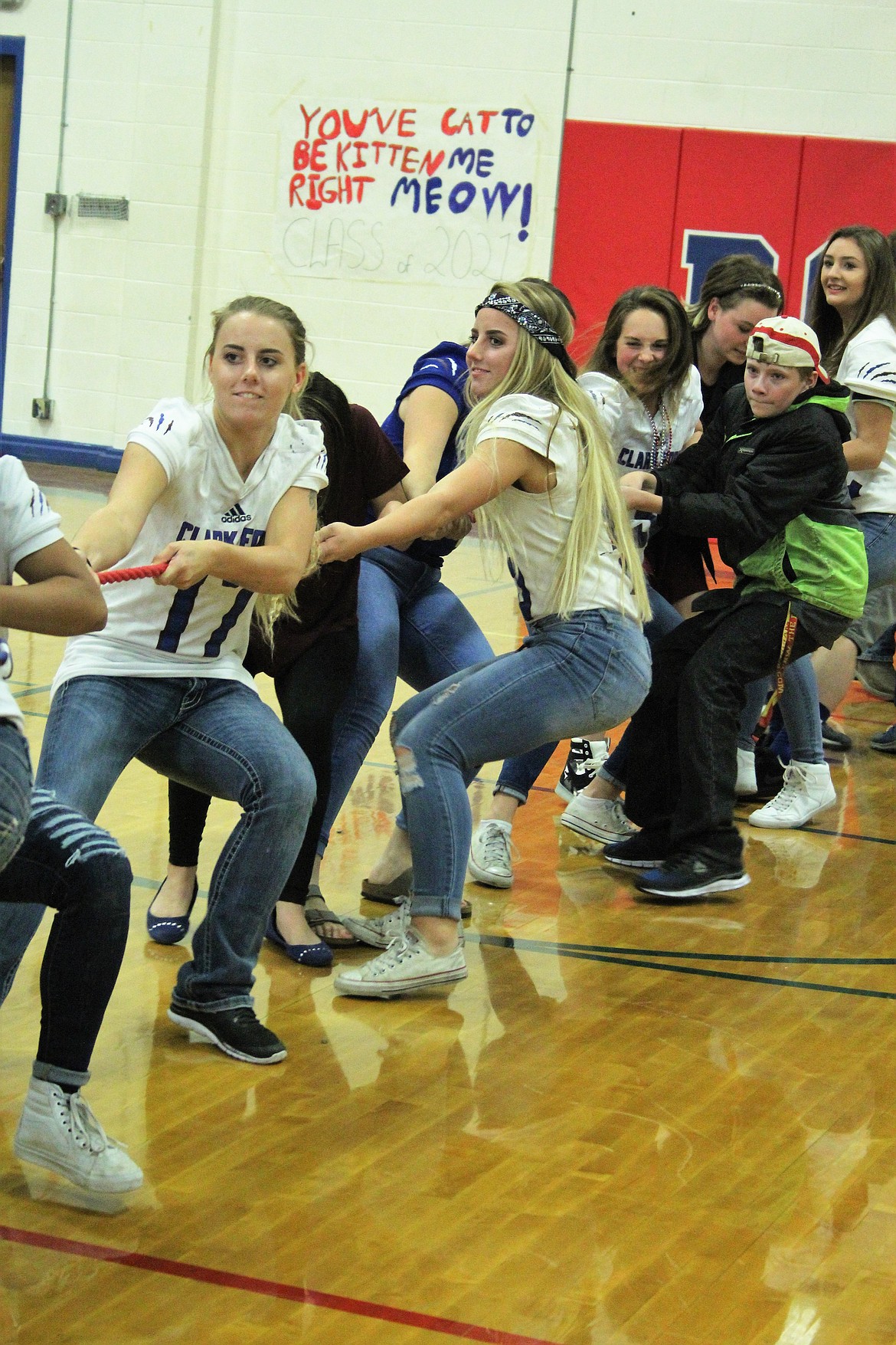 Students had a fun, old-fashioned tug-of-war during Friday afternoon games. (Photo by Frankie Kelly)