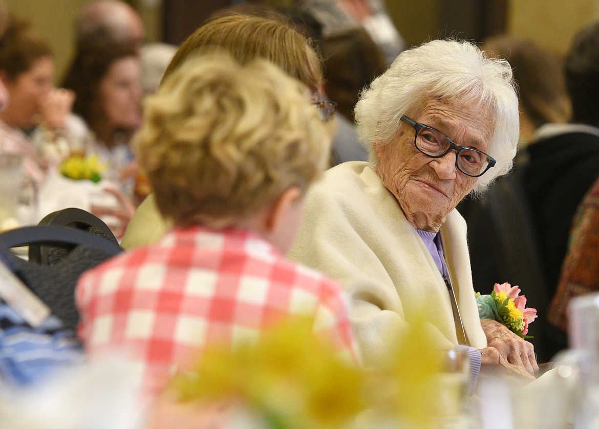 Edith Atkinson Wylie, 105, attends a luncheon for Montana centenarians at the Red Lion Kalispell on Thursday. The event was a part of the annual Governor&#146;s Conference on Aging. (Aaric Bryan/Daily Inter Lake)