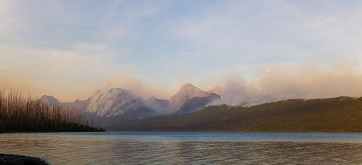 The Sprague Fire burns in Glacier National Park Sunday evening.