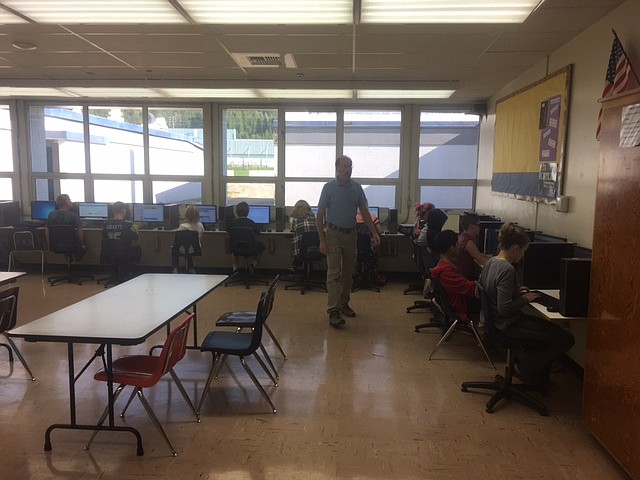 New Boundary County Middle School teacher, Mr. Rives, teaching seventh grade computer applications.