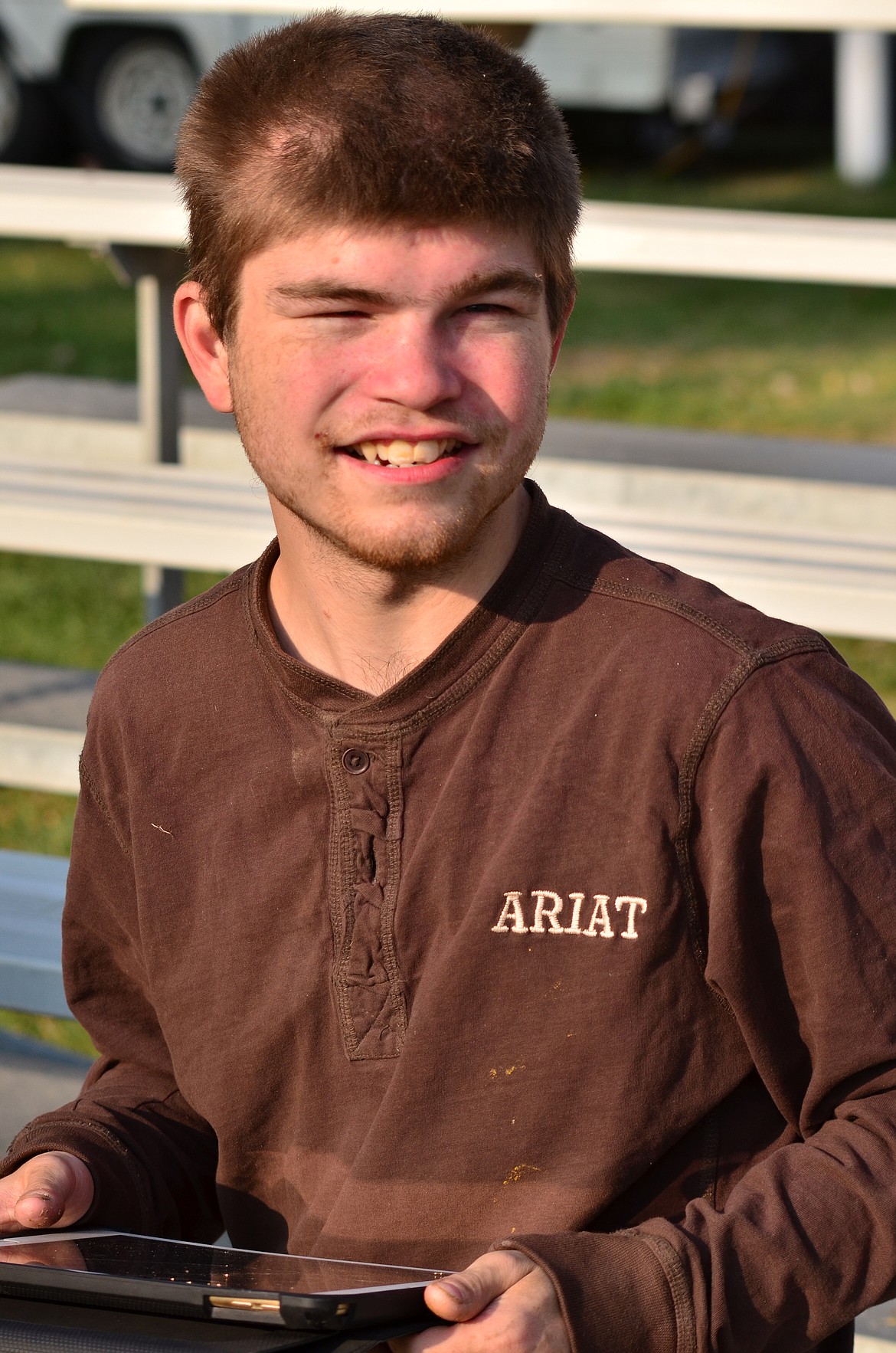 Chance Guenzler getting ready to cheer on brother Coby in the show pen along with the rest of the Hot Springs Little Bitterroot 4H team. (Erin Jusseaume/ Clark Fork Valley Press)