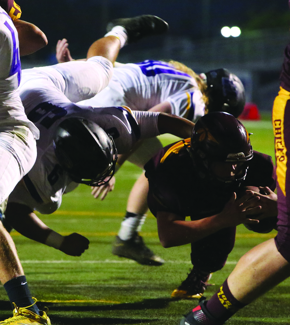 Connor Vanderweyst/Columbia Basin Herald
Moses Lake's Rodney Fuchs dives into the end zone for a three-yard touchdown.