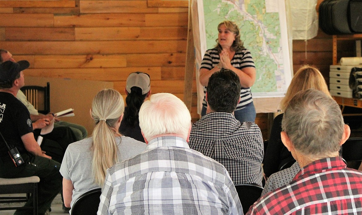 The last public Sunrise Fire meeting was held on Wednesday, Sept. 6. Mineral County Commissioner Laurie Johnston thanked the firefighters for all their hard work. (Kathleen Woodford/Mineral Independent)