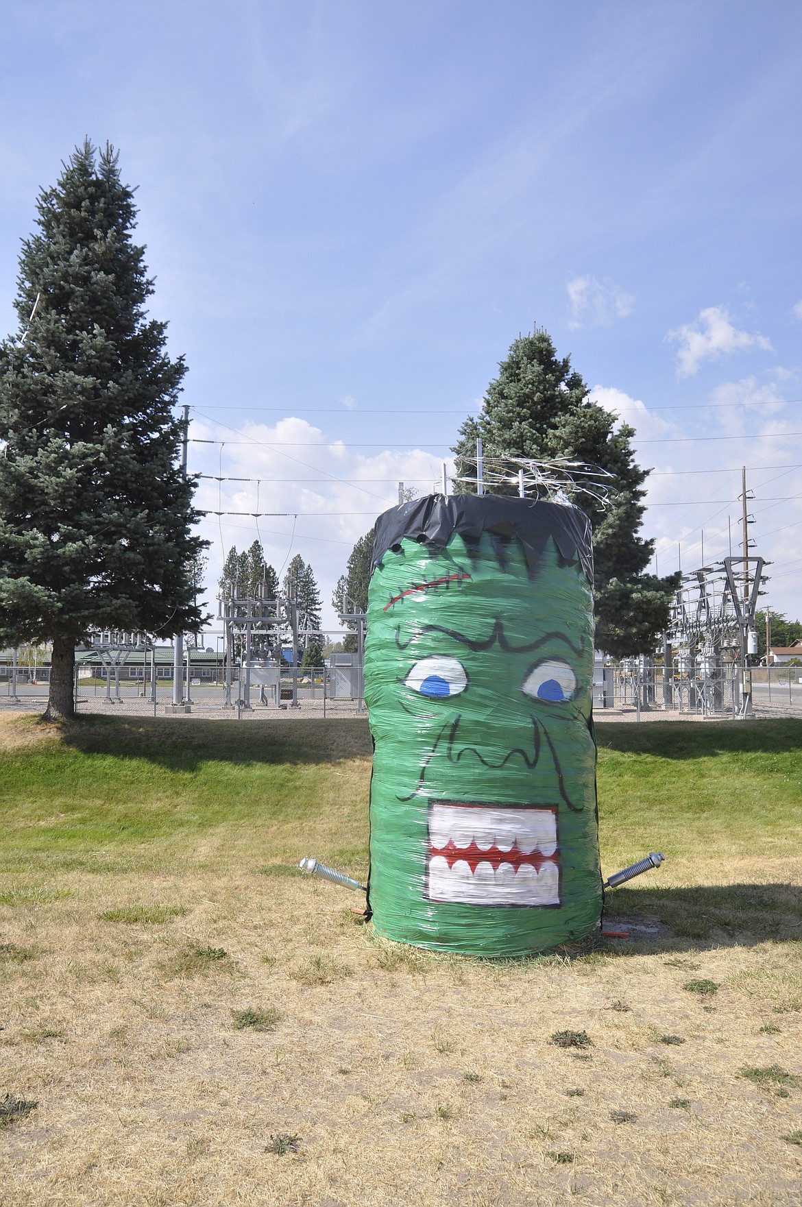 Frankenstein&#146;s Monster sits on the corner of Pablo Way West and U.S. Highway 93. The display was constructed by Mission Valley Power. (Ashley Fox/Lake County Leader)