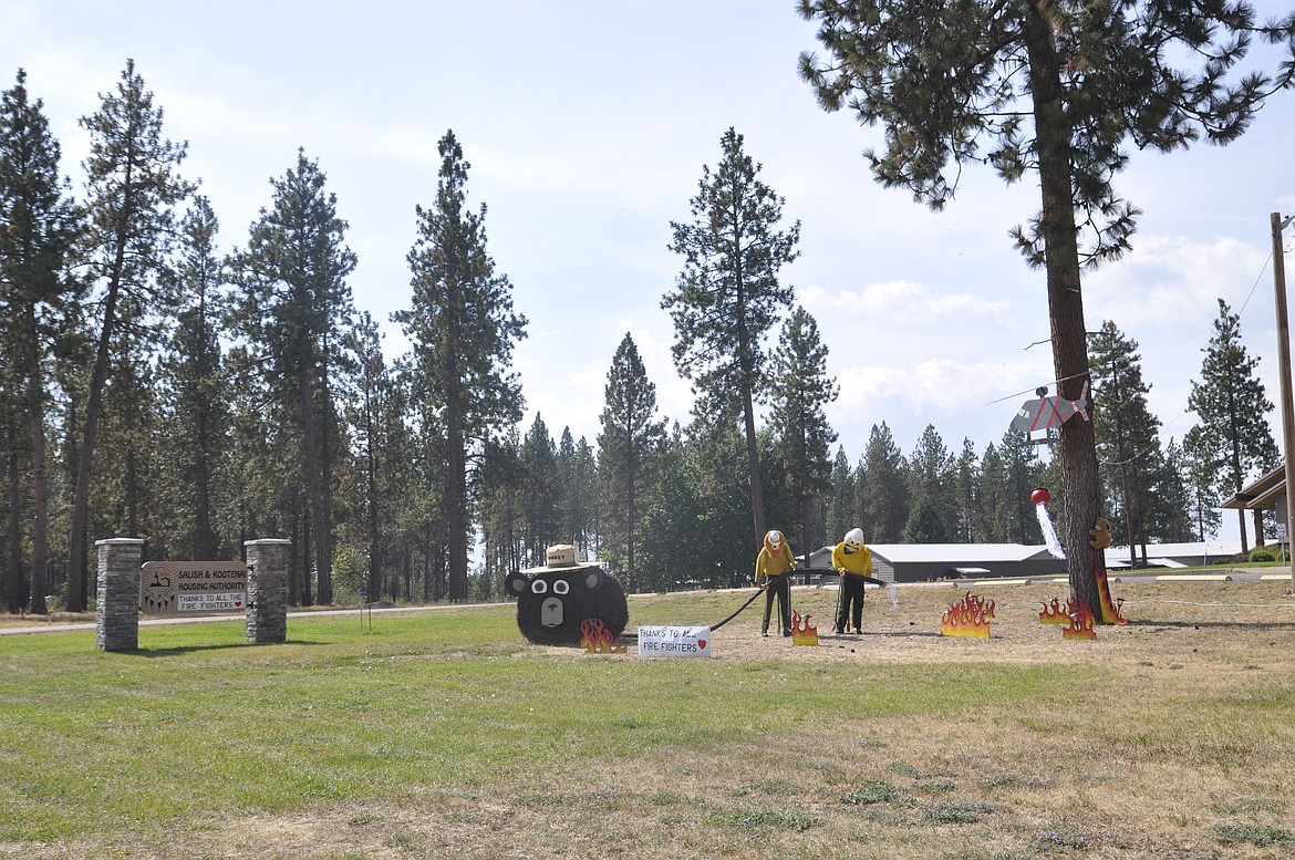 Salish &amp; Kootenai Housing Authority made a display honoring fire crews for their Harvest Fest hay bale display. (Ashley Fox/Lake County Leader)