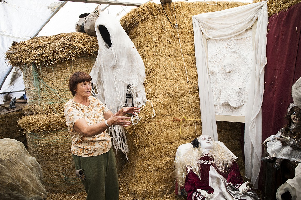 Co-owner Ruth Maryott describes a witch and doll scene inside the Tunnel of Terror.