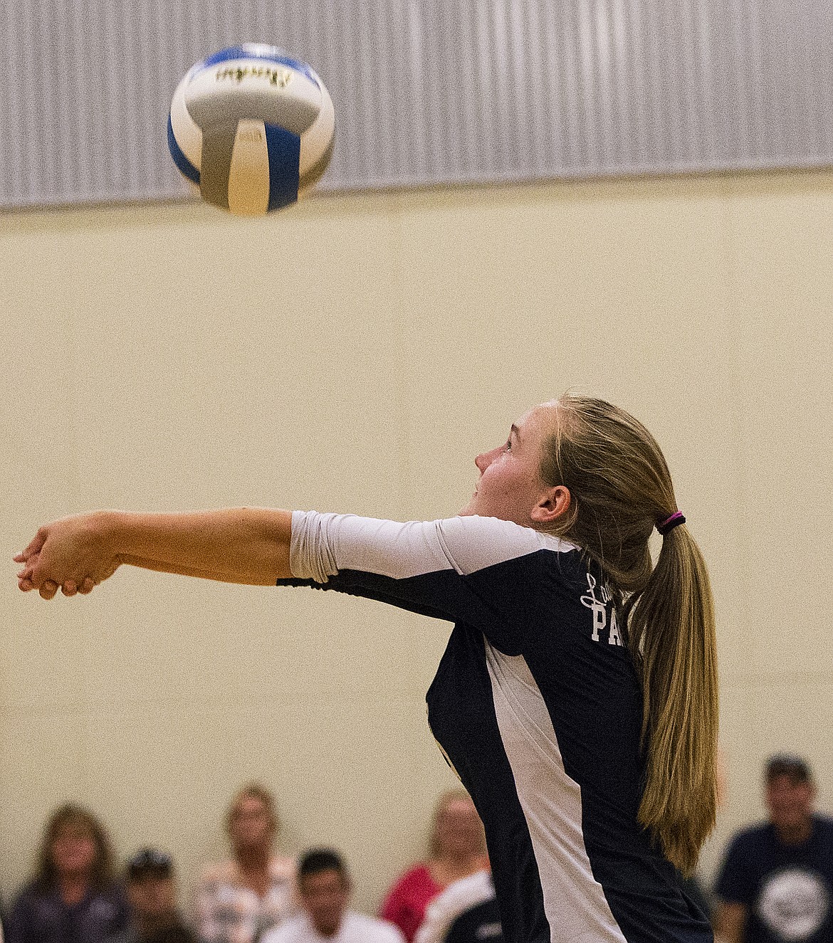 LOREN BENOIT/Press

Coeur d&#146;Alene Charter&#146;s Megan MacKinney hits a volley to a teammate during Tuesday match at Holy Family Catholic Church.