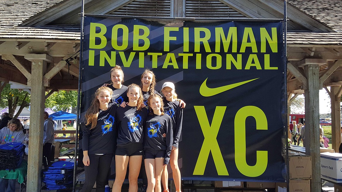 Courtesy photo
The Coeur d&#146;Alene High girls cross country team raced to a fifth-place finish in the girls varsity division at the Bob Firman Invitational at Eagle Island State Park in Eagle this past weekend. Vikings medaling were Lu Forster (fourth), Brooklyn Shell (12th) and RyLee Brown (13th). In the front row from left are Kara Troyer, Rylee Brown and Lilian Smith; and back row from left, Autumn Hanson, Brooklyn Shell and Lu Forster.